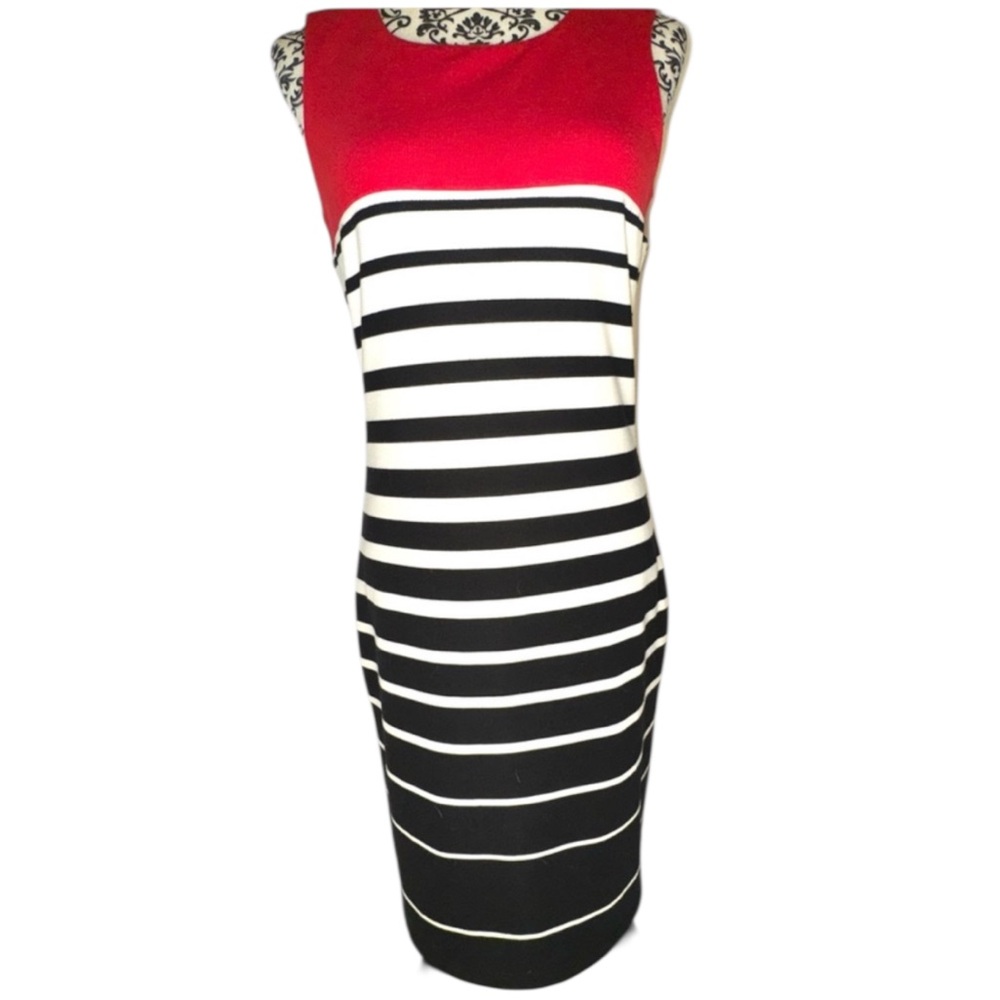 Tango Mango Women's Striped, Black White & Red Knitted Sheath Dress